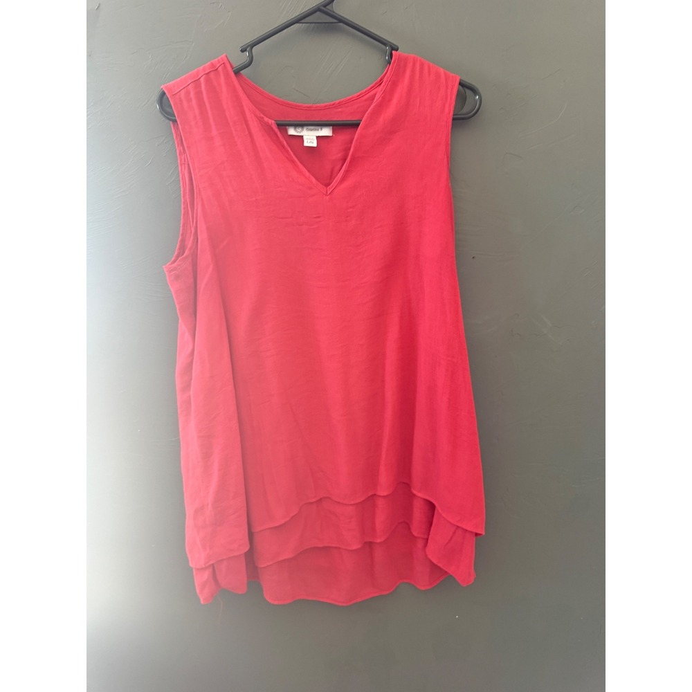 Cristina B Womens Red Sleeveless Notched V-Neck Tiered Tank Top‎ Large Light